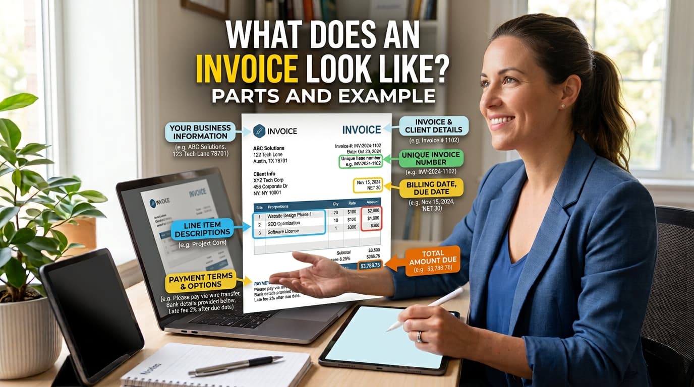 What Does an Invoice Look Like? Parts and Example — ToolNimbly article cover